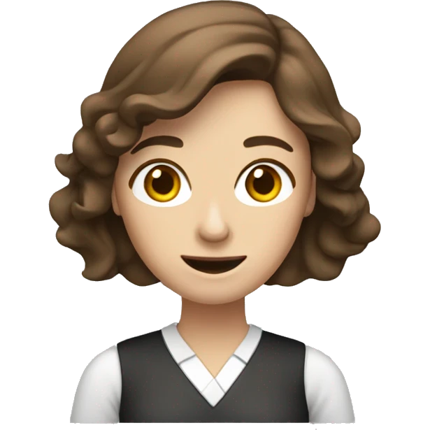 woman english teacher with brown hair waving han emoji