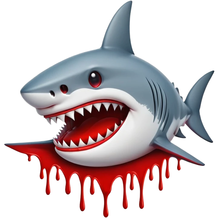 shark smiley face with dramatic blood splatter around the nose emoji