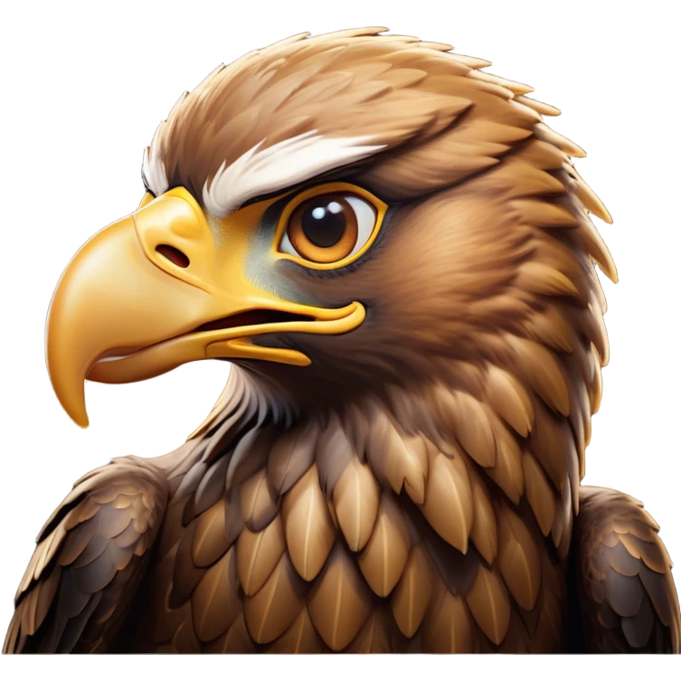 Cinematic Comical Golden Eagle Portrait Emoji, Head tilted dramatically with an exaggeratedly shocked expression, featuring a striking, broad-beaked form with wide, comically expressive eyes full of playful disbelief and richly textured golden feathers, Simplified yet hilariously expressive features, highly detailed, glowing with a slightly sassy amber glow, high shine, dramatic yet playful, stylized with an air of cheeky aerial mischief, soft glowing outline, capturing the essence of a meme-worthy golden eagle that looks ready to side-eye its way into viral fame! emoji