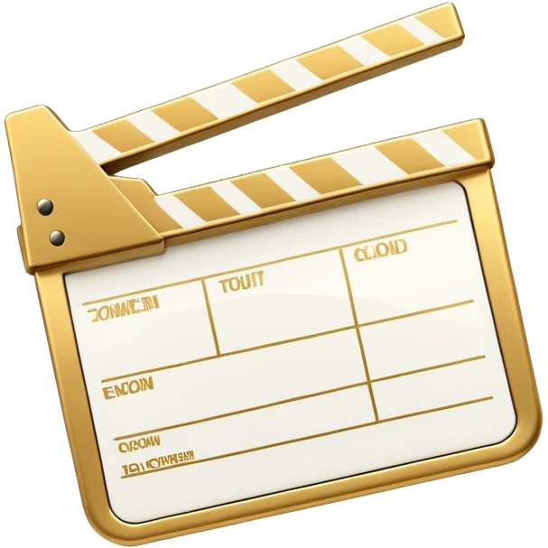 ultra simplified movie clapper with gold and white colors, two simple rectangles with a diagonal line emoji