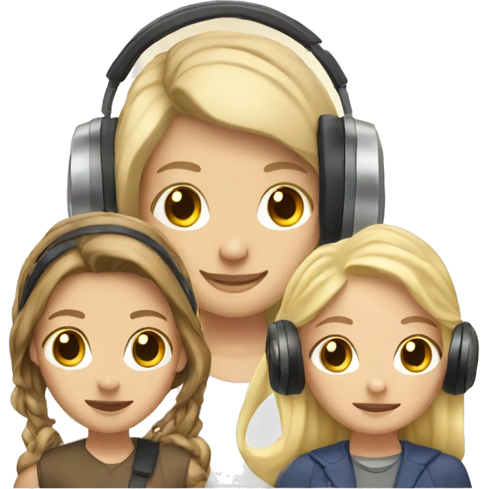 2 Caucasian friends with headphones blonde and brunette    emoji