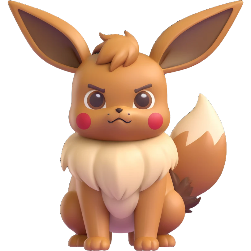 Grumpy Eevee, intimidating stance, rendered as a Microsoft Fluent emoji, 3D look, clear emotion, no text emoji