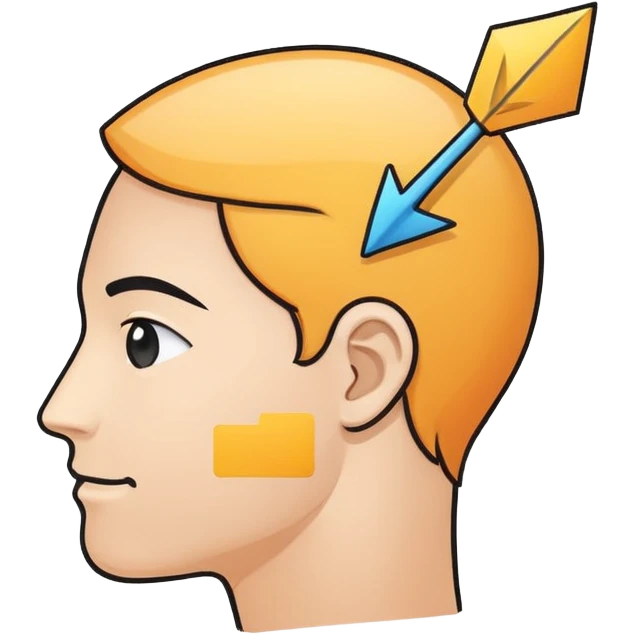Minimalistic flat vector icon, iOS style, thin black contour on white background. Human head profile with thought bubble and arrow pointing to a happy face. No text, no shadows emoji