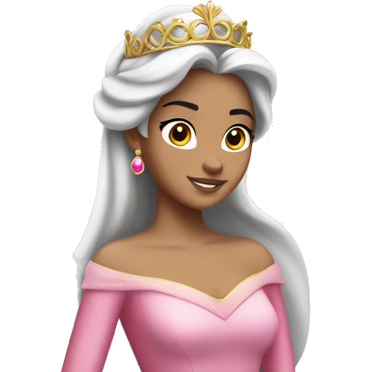 Princess Aurora with black hair with gold tiara pink dress   emoji