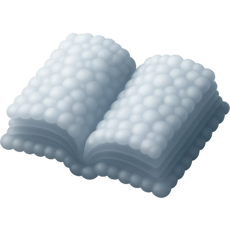 thick open book made entirely of small, very bright white fluffy convex clouds, matte glass style emoji