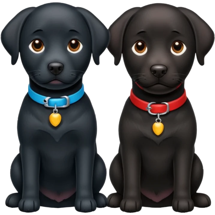 black-coloured labrador on the left with red collar, black-coloured labrador on the right with light blue collar. emoji