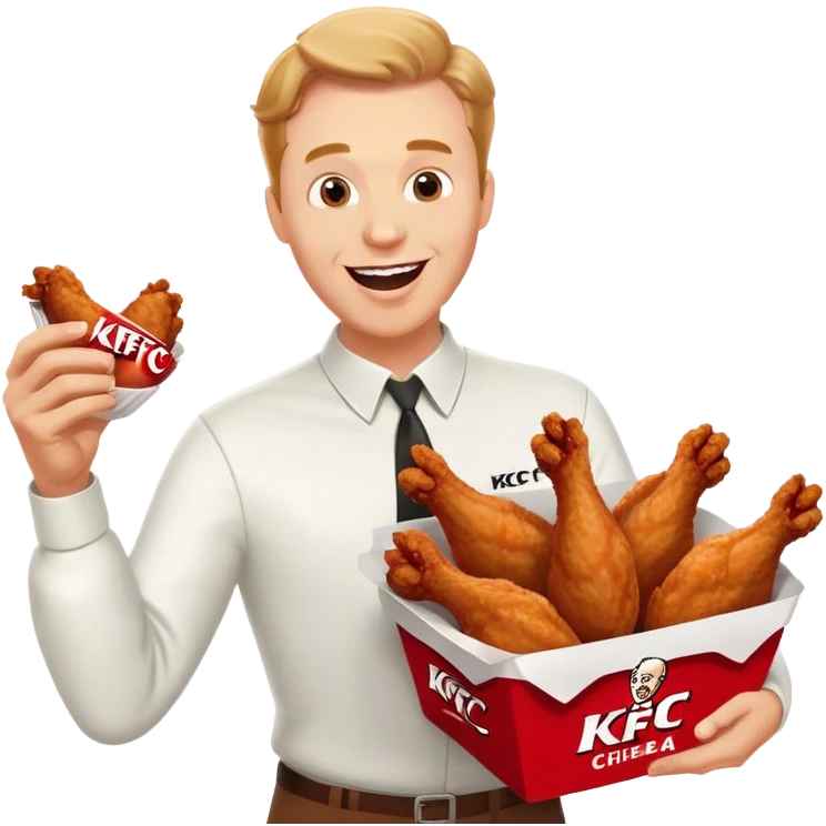 "Create an emoji of a white man holding KFC chicken wings with a happy and excited expression. Add the phrase 'ABSOLUTE CINEMA' in large, bold letters, making sure it covers the entire screen and stands out clearly. Use a vibrant and expressive style.""Create an emoji of a white man holding KFC chicken wings with a happy and excited expression. Make sure to add the text 'ABSOLUTE CINEMA' in large, bold letters, covering the entire screen and standing out clearly. This text must be included. Use a vibrant and expressive style." emoji