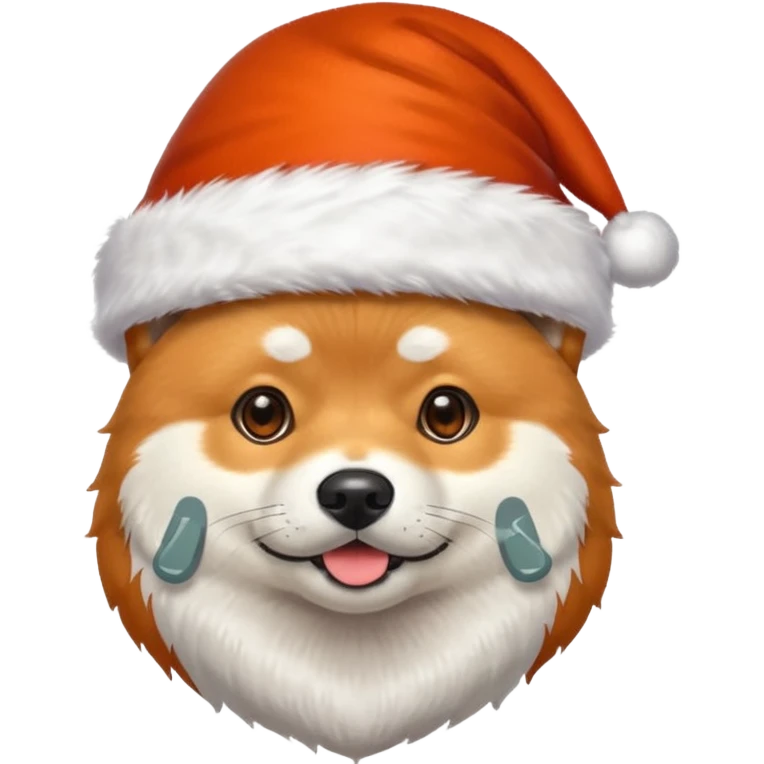 shiba inu wearing santa hat with grey beard like santa emoji