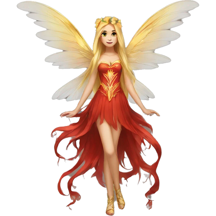 big wings, flower, Beautiful, fairy, gold,red, long hair emoji