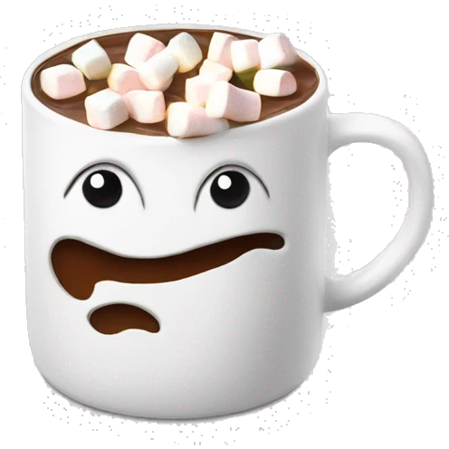 White mug with hot chocolate and marshmallows on top  emoji