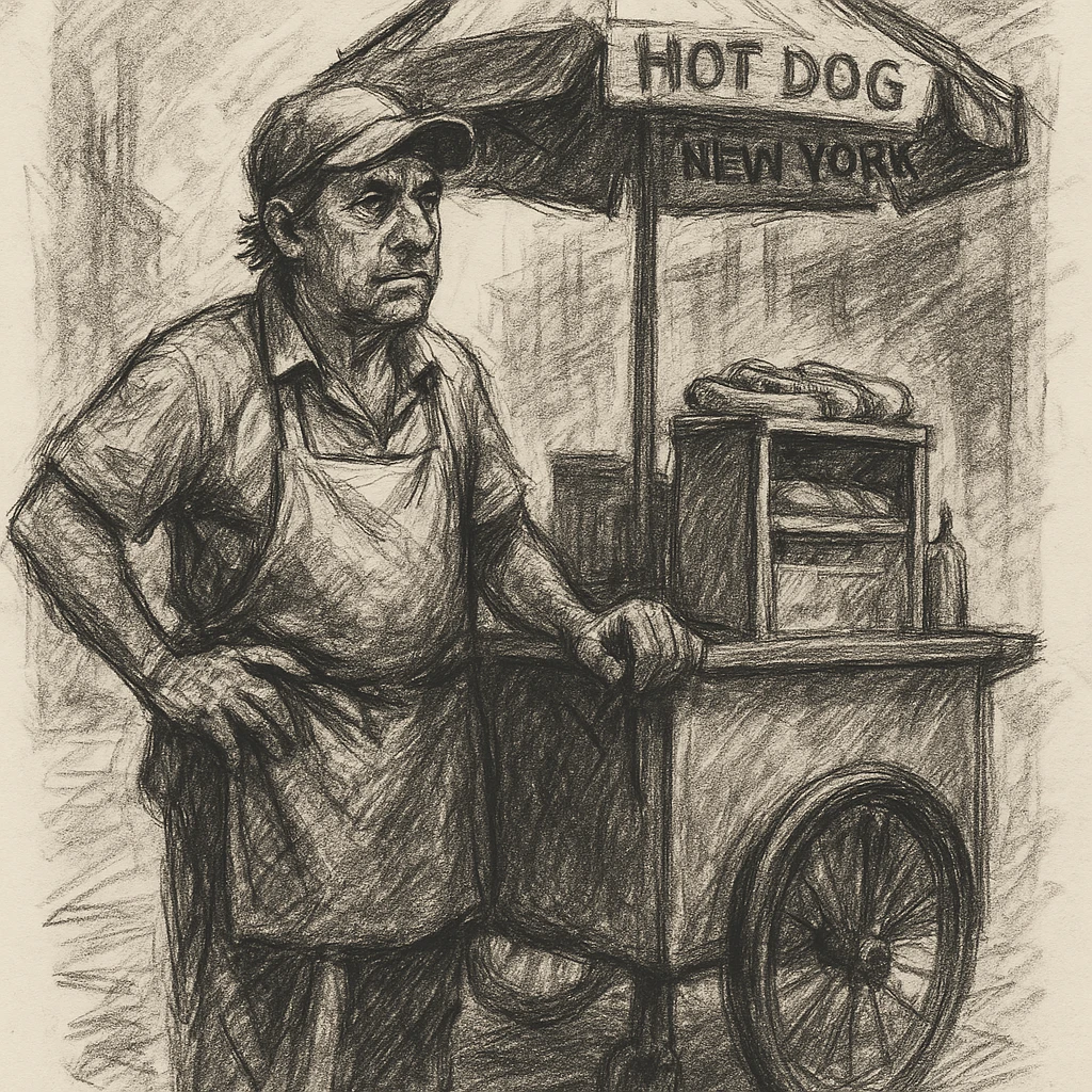 hotdog seller in New York with cart emoji