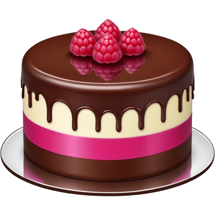 Two-tier mirror glaze chocolate raspberry cake emoji