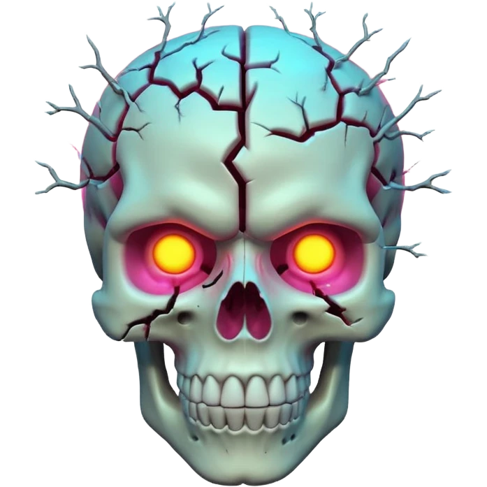 3D skull with cracked open brain glowing neon inside, dark phonk vibe, intense attitude emoji