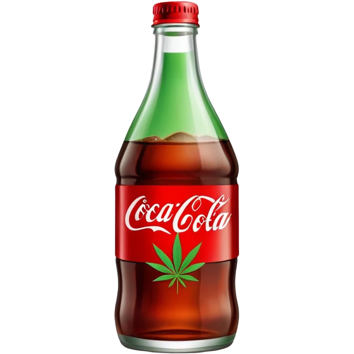iconic curved Coca-Cola style glass bottle in red with a green cannabis leaf and "red pop" text on the label emoji