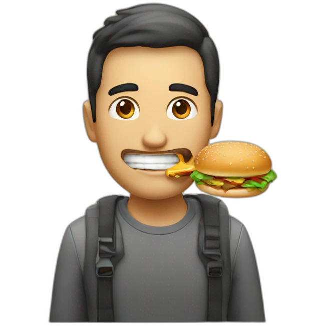 a 25 years old male developer eating hamburger emoji