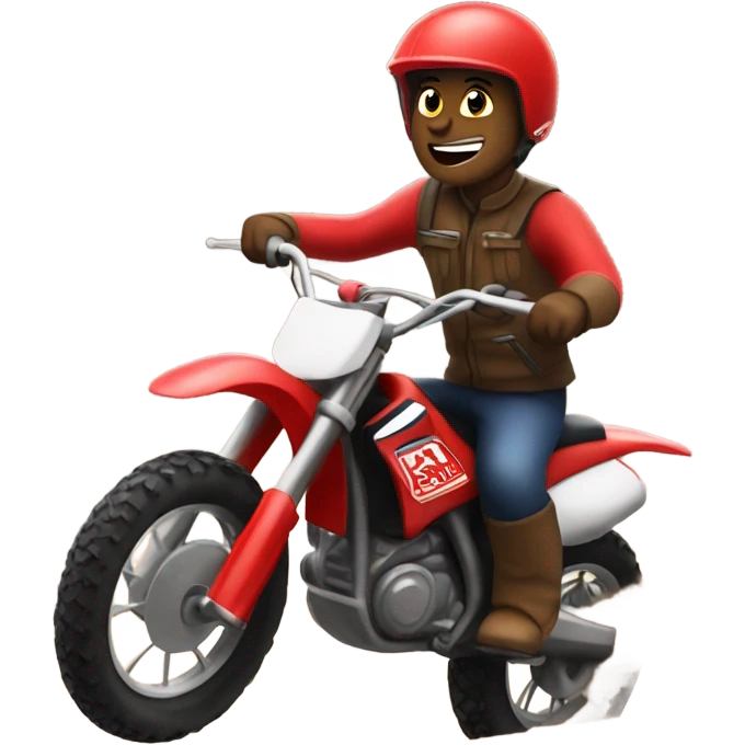 A word riding a red dirt bike emoji