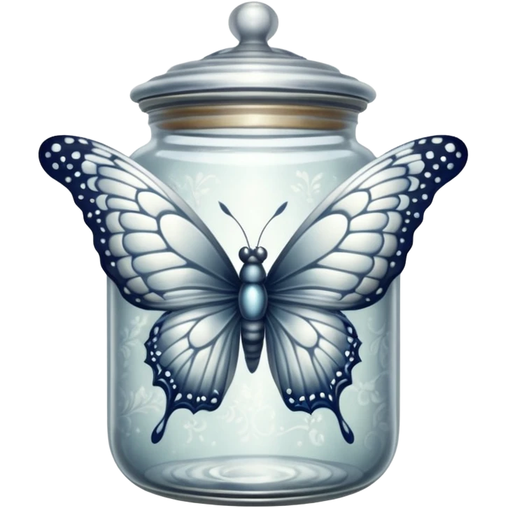 A silver butterfly traped in an old jar emoji