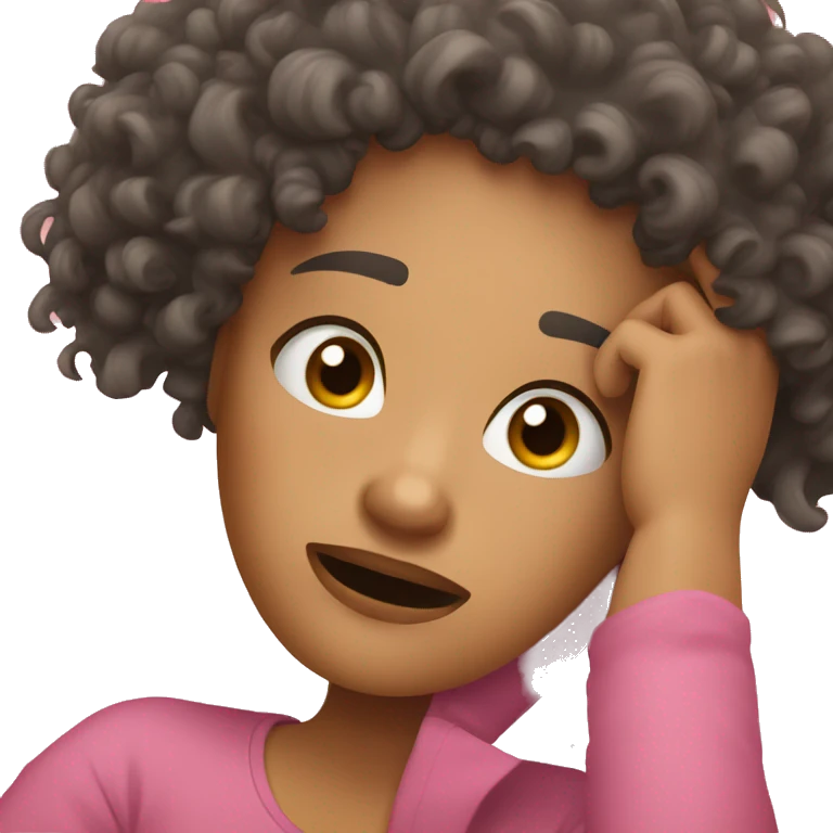 Curly hair female in pain laying down   emoji