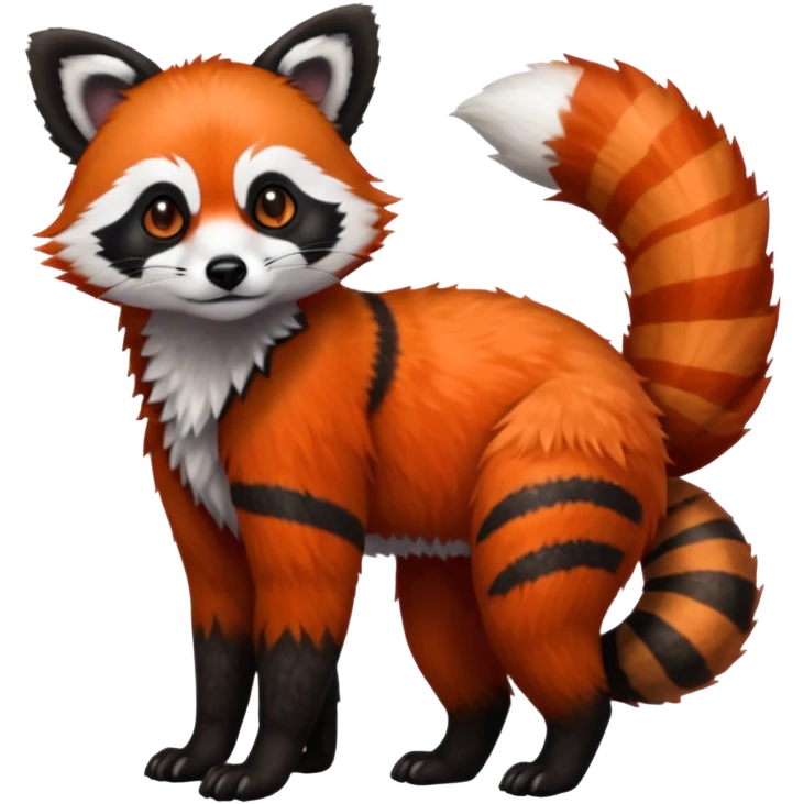 Realistic furry fuzzy scaly 4-legged quadrupedal Red-Panda-Lemur-Raccoon-Dog-Red-Fox-animal-fusion-hybrid, Full body emoji