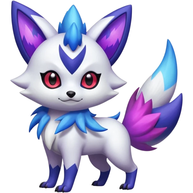 Shiny White with Violet and Indigo markings and nebula markings Zorua-Zangoose-Pokémon-Fakémon-fusion-hybrid-creature emoji