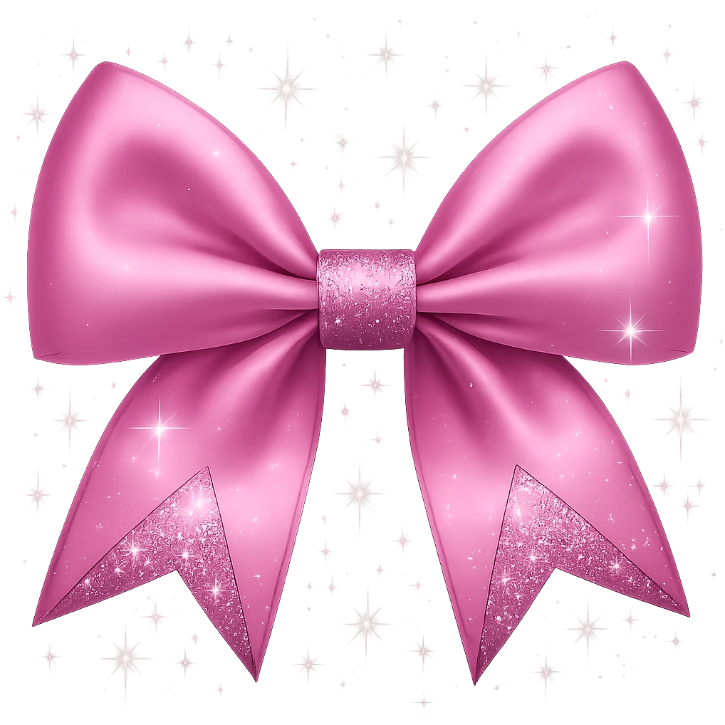 Add small sparkling stars around the sparkly pink bow with extra glitter. Keep the background transparent. emoji