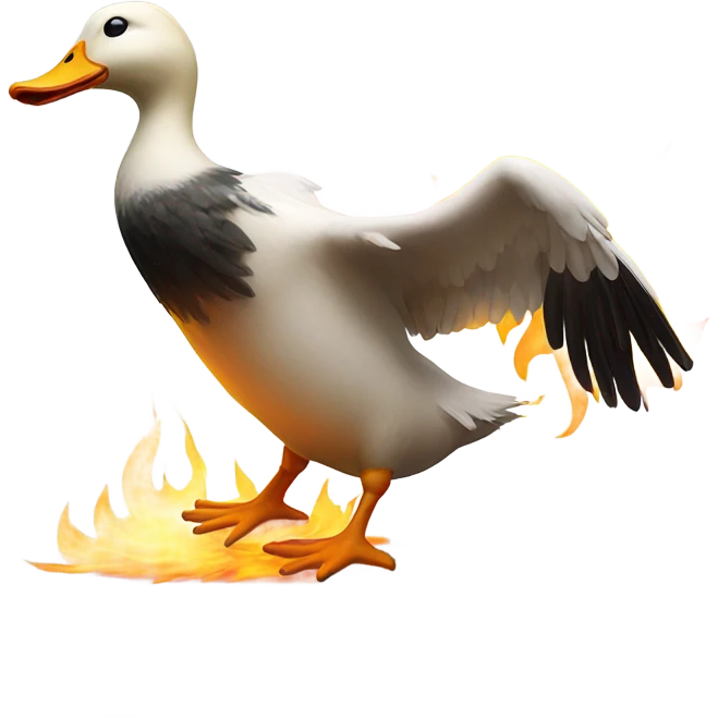 Duck meeting flaming skull guy emoji