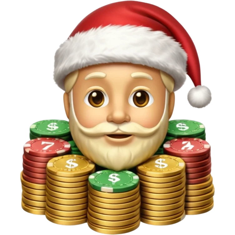 A confident rich emoji face wearing a Santa hat, money stacks, casino vibe, New Year theme, premium 3D emoji style, sharp details, no text, isolated on transparent background emoji