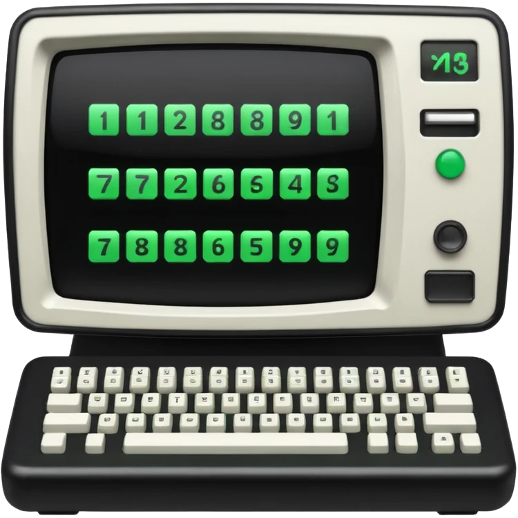 mac os icon code computer retro terminal, black, green white, numbers on the screen emoji