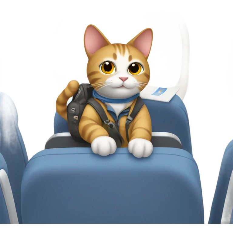 cat riding on an airplane wearing a scard emoji