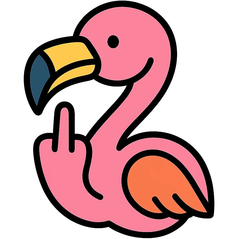flamingo showing middle finger, colorful icon emoji