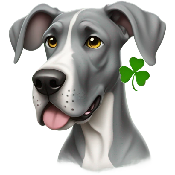 Grey great dane with four leaf clover emoji