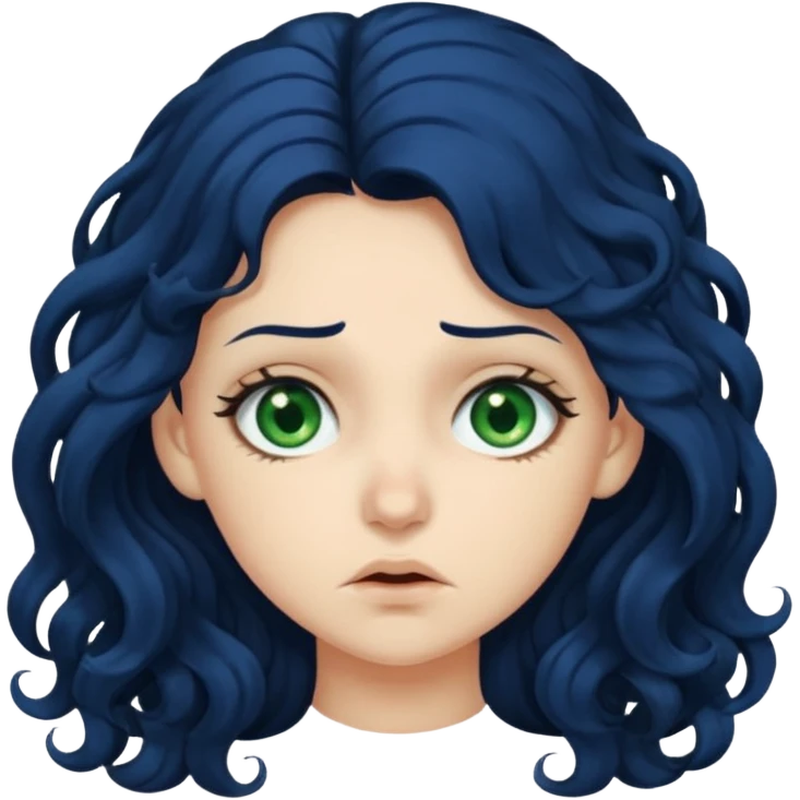 Girl with long  curly dark blue hair, green eyes, and very fair skin Disgusted emoji