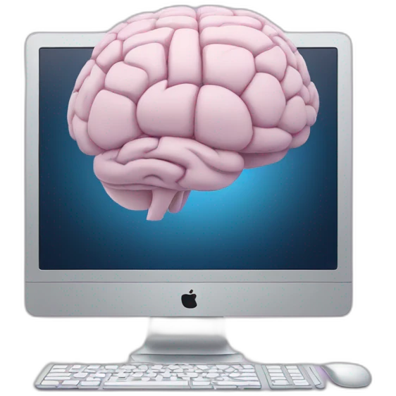iMac with brain on screen emoji