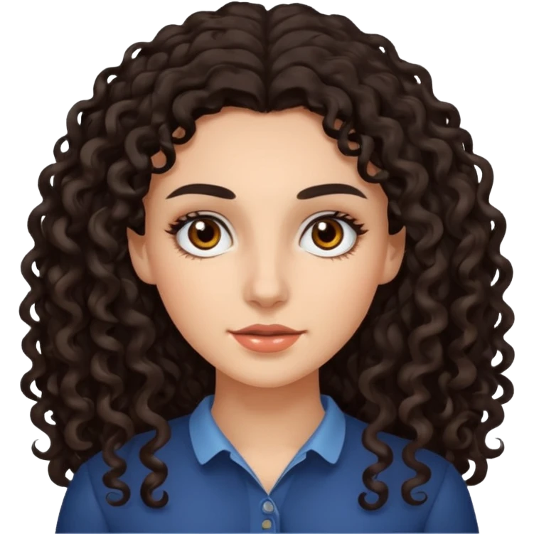 woman with dark curly long hair,Brown eyes and eyesbrows  emoji