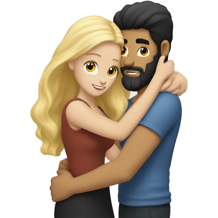 White man black hair and beard hugging white woman blonde long hair  emoji