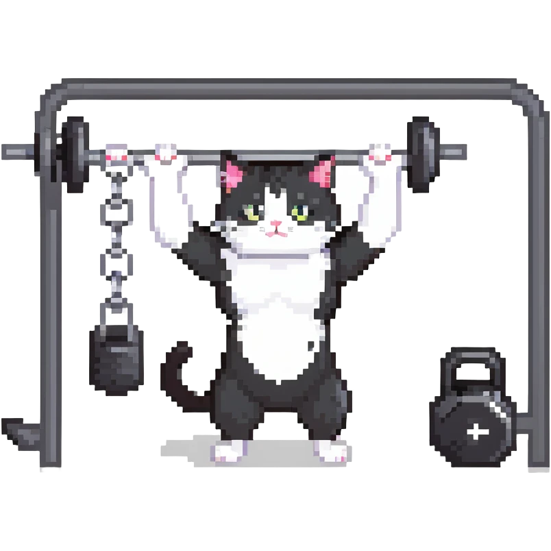 black and white cat lifting weights in a gym emoji