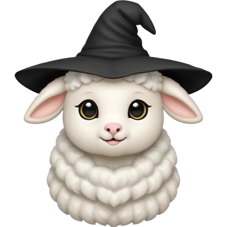 Little lamb with black heart eyes wearing a witch’s hat  emoji