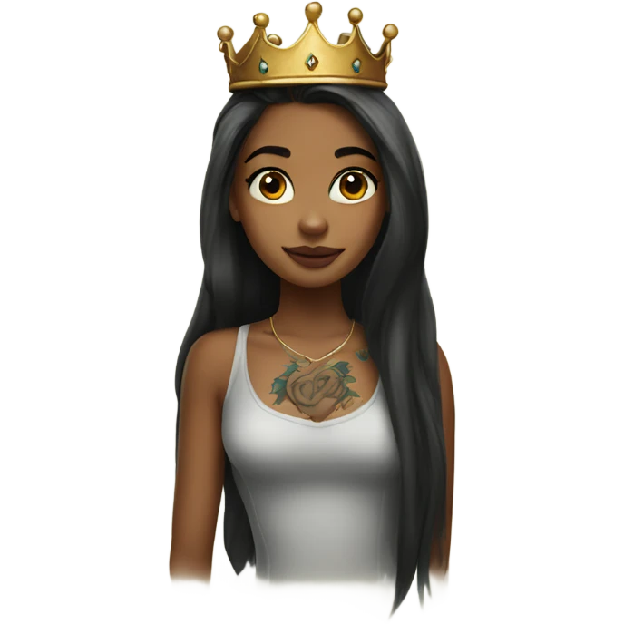 Beautiful girl wearing a crownwith tattoos and long hair emoji