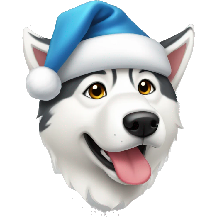 white husky with santa cap emoji