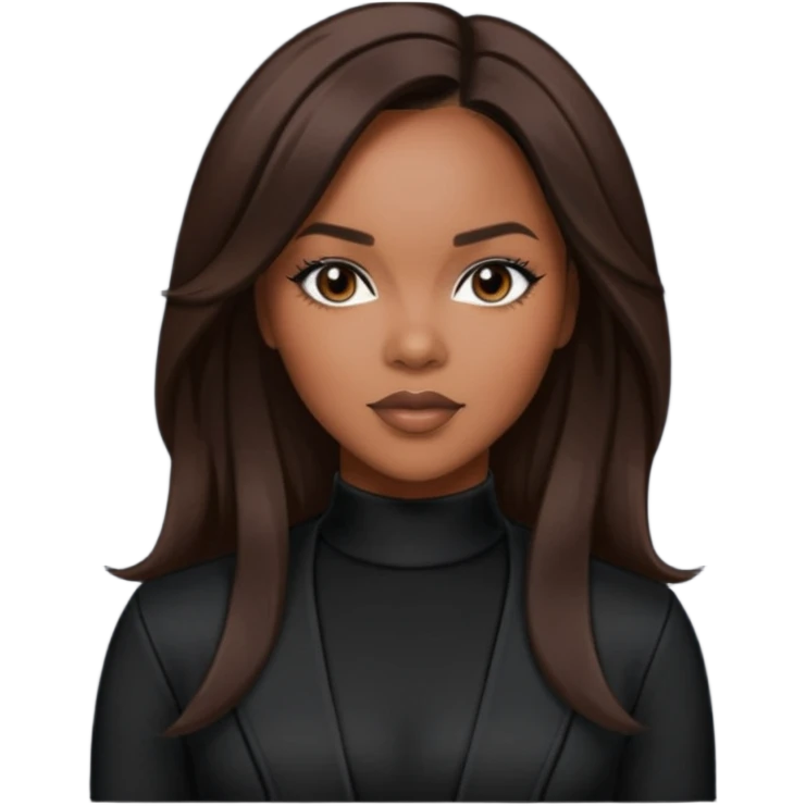 LeToya Luckett from Destiny's Child with long dark brown hair, black outfit emoji