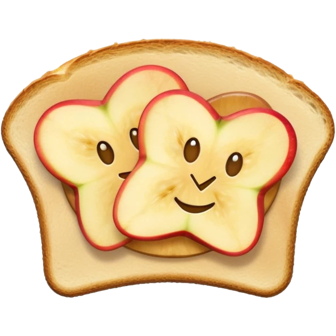toast with apple slices arranged in a fan on top, emoji style, no text emoji