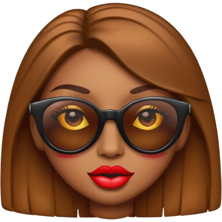 Diva emoji: emoji with sunglasses covering half the eyes, long eyelashes, brown eyes, big lips emoji