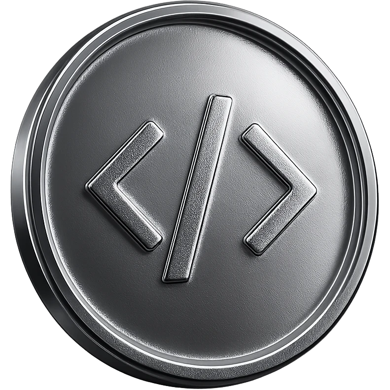 a 3D glass coin with a subtle code icon in the center emoji