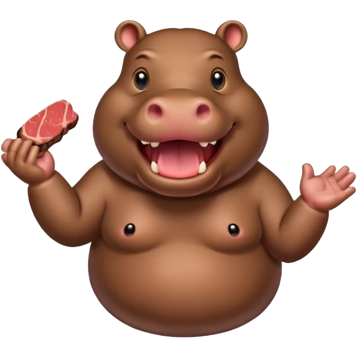 Hippo who is excited to eat a steak emoji