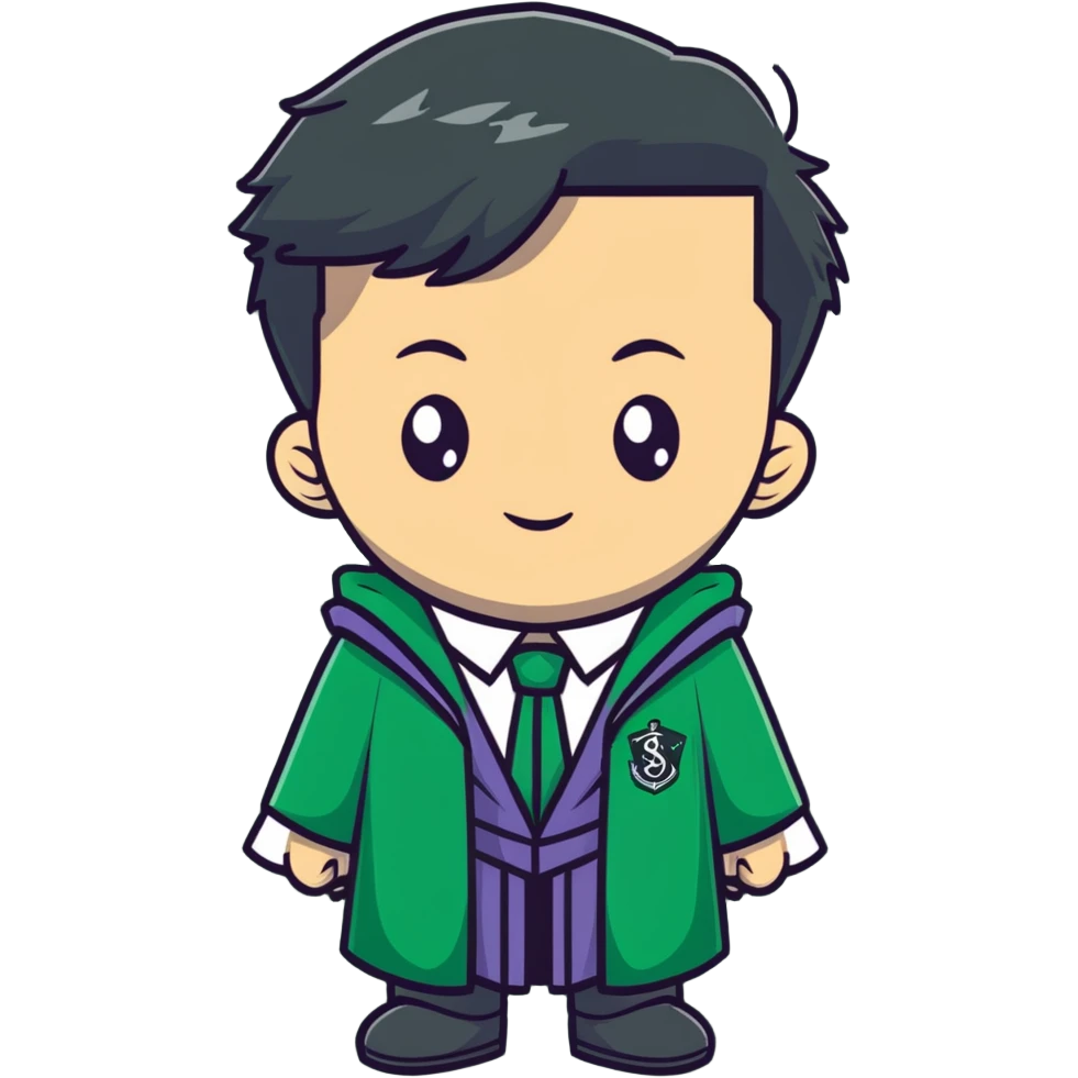 Young wizard in Slytherin uniform with green tie and robe emoji