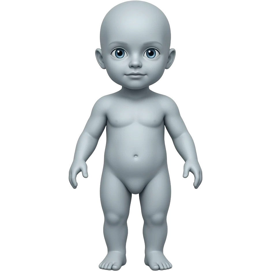 Gray, featureless mannequin resembling a Smiski-style infant in a neutral anatomical position, facing forward. emoji