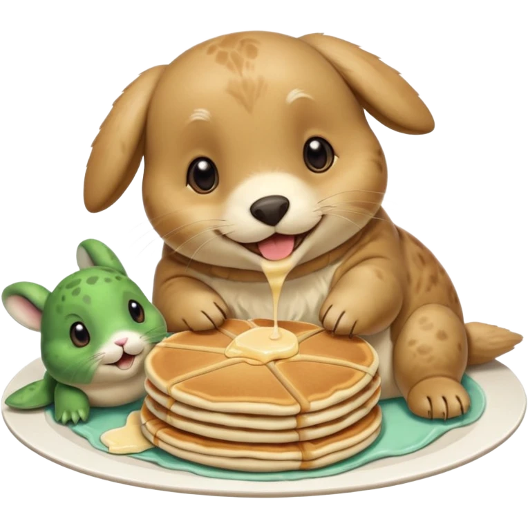 Seal, dog, bunny, turtle eating pancakes emoji