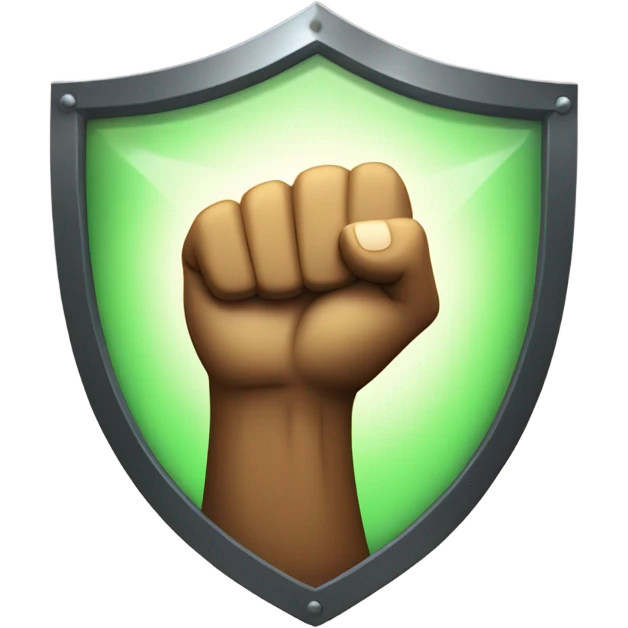 A bold fist raised confidently in front of a glowing shield. emoji