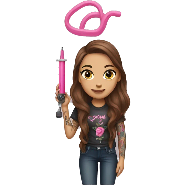 Female Tattoo Artist with Long Brown Hair and a Pink Tattoo machine  emoji
