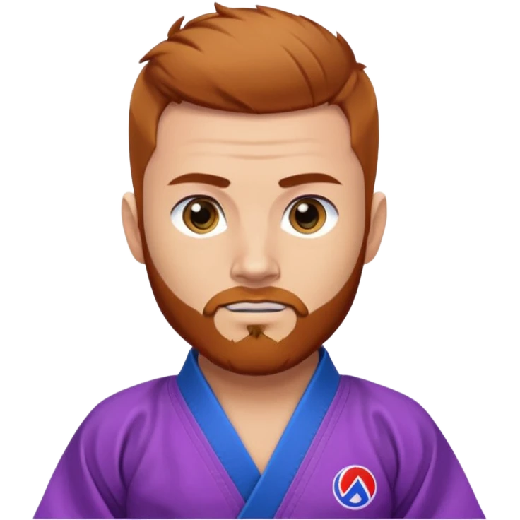 homme blanc, yeux bleu, cheveux brun très court, barbe rousse et boucle d'oreille doré à l'oreille gauche avec kimono de jiu-jitsu et ceinture violette emoji